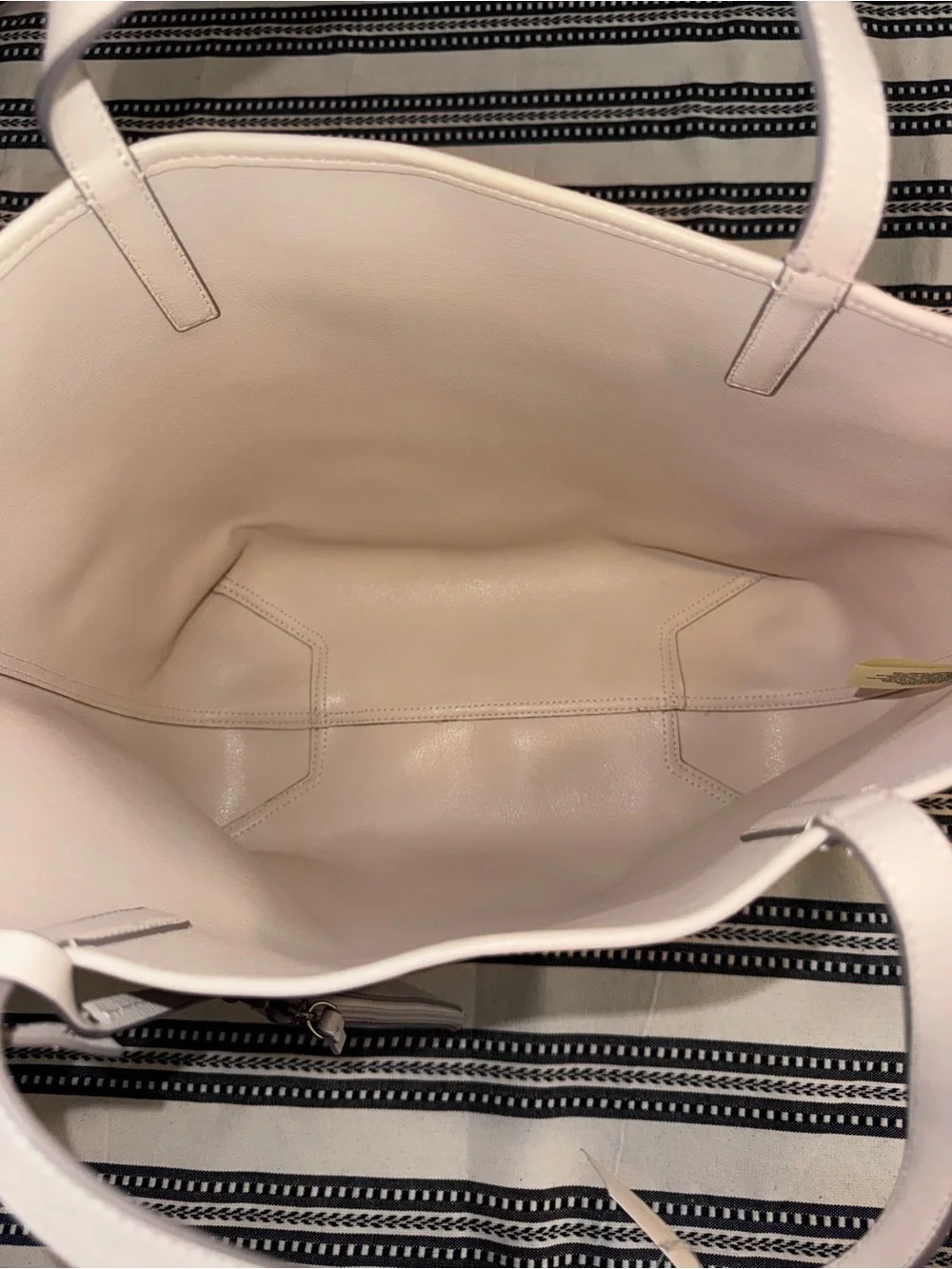 NWT kate spade Reversible Beige & Cream Striped Canvas/ Leather Tote w/ wristlet